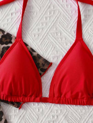 Swim Mod بيكيني نسائي مقاسات كبيرة جديد بطبعة الكرز والفهد بدون ظهر، 3 قطع ملابس سباحة