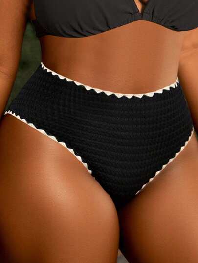 Swim Lushoire بوكسر أسود عالي الخصر مع تريم للنساء ذوات الأحجام الكبيرة، مناسب للارتداء في الشاطئ خلال فصل الصيف