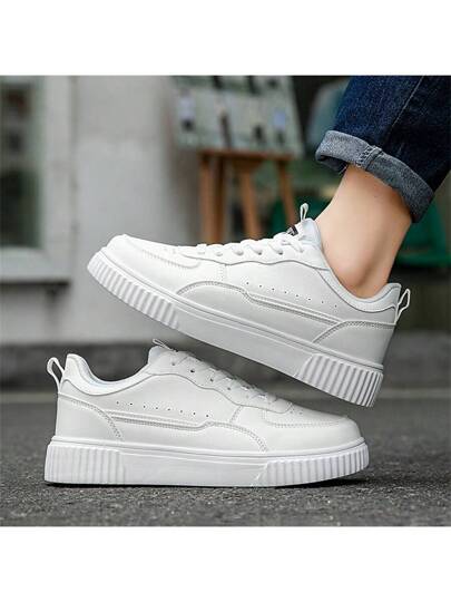 حذاء رياضي رجالي كاجوال بسيط برباط من القماش، بتصميم عصري بسيط مع جزء علوي من الجلد الكلاسيكي، حذاء مريح للمشي