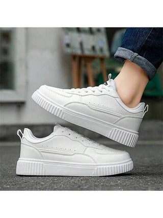 حذاء رياضي رجالي كاجوال بسيط برباط من القماش، بتصميم عصري بسيط مع جزء علوي من الجلد الكلاسيكي، حذاء مريح للمشي