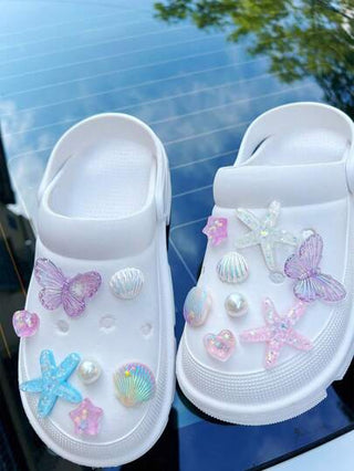 15 قطعة مجموعة قلادة من الراتنج بتصميم نجوم البحر والصدف واللؤلؤ، للتزيين على أحذية الكروكودايل المثقوبة، إكسسوارات عابرة للحدود