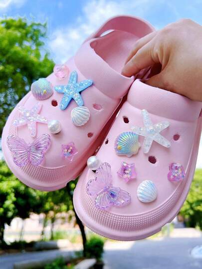 15 قطعة مجموعة قلادة من الراتنج بتصميم نجوم البحر والصدف واللؤلؤ، للتزيين على أحذية الكروكودايل المثقوبة، إكسسوارات عابرة للحدود