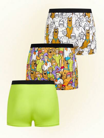 SCOOBY-DOO X SHEIN 3 قطع ملابس داخلية للرجال بوكسر ذات طباعة رسومات كرتونية