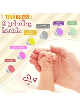Tinabless قاطع أظافر كهربائي 1 قطعة، مبروم أظافر كهربائي آمن وسهل، طقم قاطع وملمع أظافر للأطفال حديثي الولادة والصغار، 6 وسادات تنعيم