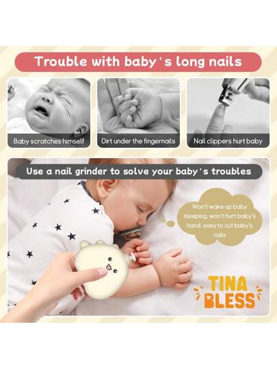 Tinabless قاطع أظافر كهربائي 1 قطعة، مبروم أظافر كهربائي آمن وسهل، طقم قاطع وملمع أظافر للأطفال حديثي الولادة والصغار، 6 وسادات تنعيم