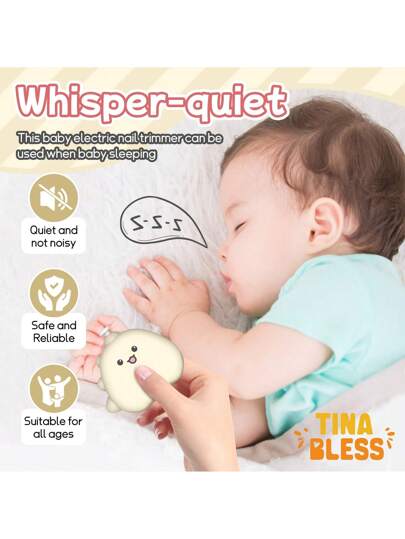 Tinabless قاطع أظافر كهربائي 1 قطعة، مبروم أظافر كهربائي آمن وسهل، طقم قاطع وملمع أظافر للأطفال حديثي الولادة والصغار، 6 وسادات تنعيم