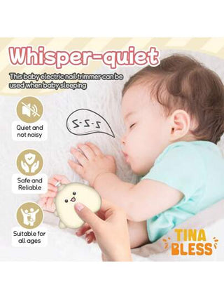 Tinabless قاطع أظافر كهربائي 1 قطعة، مبروم أظافر كهربائي آمن وسهل، طقم قاطع وملمع أظافر للأطفال حديثي الولادة والصغار، 6 وسادات تنعيم