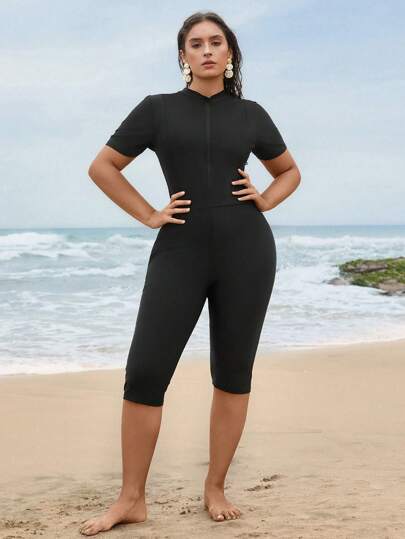 Swim Mulvari 1 قطعة بدلة سباحة قطعة واحدة أسودللمرأة كبيرة الحجم مع تنورة