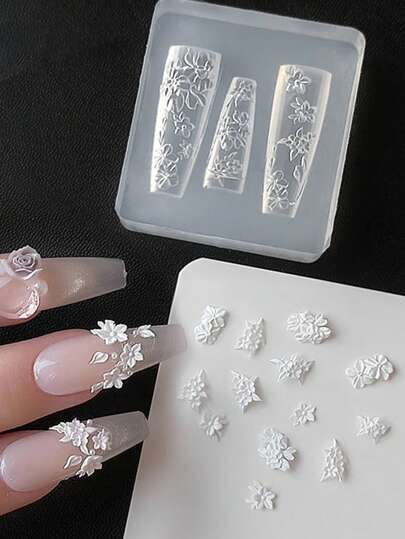 Beautizon Nailartlab قالب سيليكون لفن الأظافر زخرفة الأزهار، أداة تصميم لنقش نمط فن الأظافر، قالب تضريب لمتجر فن الأظافر، ملحق ديكوري ثلاثي الأبعاد