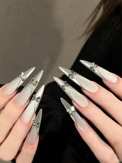 1 قطعة ملصقات أظافر بتصميم القمر الفضي القاضي، مرصعة بألماس تقطيع ثلاثي الأبعاد على شكل نجوم جديدة، بألوان الذهب والفضة