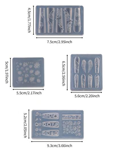 1/ 4 قطع قالب حفر مزخرف من السيليكون لأشكال الملاك والأجنحة والفواكه والكاميليا، أداة مناسبة لتصميم وزخرفة الأظافر النسائية