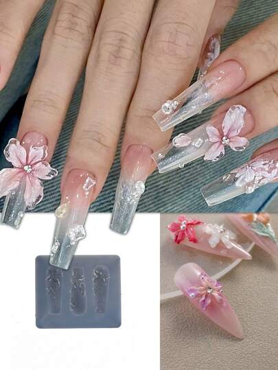 1 أو 3 قطع أدوات نحت فنية من السيليكون ذات نقوش بارزة بنقشات الورود والزنابق والزهور، مناسبة لأدوات تزيين الأظافر بتصميمات DIY