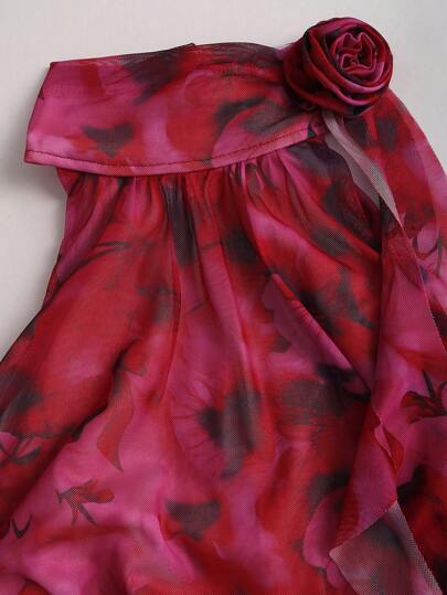 Sweetra فستان قصير أنيق للنساء بطبعة زهرية ثلاثية الأبعاد وزخرفة زهور، صيفي