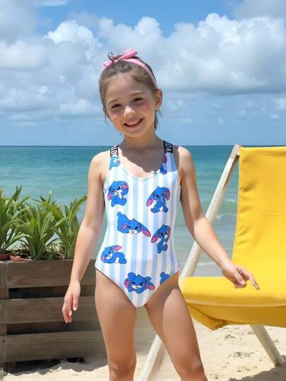 قطعة واحدة من ملابس السباحة بطبعة كرتونية للفتيات