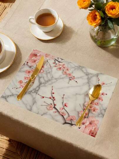 1 قطعة/4 قطع/6 قطع متنوع، مفرش طاولة قماشي كتاني، مفرش طاولة زخرفي بسيط، مفرش طاولة بطبعة أزهار الخوخ الصينية، مفرش للمطاعم والفنادق وحفلات المناسبات، مناسب لتزيين طاولة المنزل طول العام