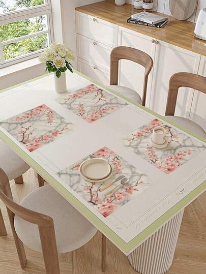 1 قطعة/4 قطع/6 قطع متنوع، مفرش طاولة قماشي كتاني، مفرش طاولة زخرفي بسيط، مفرش طاولة بطبعة أزهار الخوخ الصينية، مفرش للمطاعم والفنادق وحفلات المناسبات، مناسب لتزيين طاولة المنزل طول العام