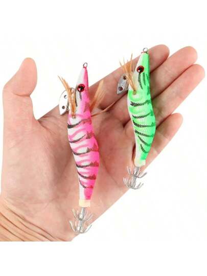 طعم صيد الجمبري الخشبي ذو الإضاءة المتوهجة على شكل حبار وأخطبوط، بعيون ثلاثية الأبعاد، طعم صلب متموج مجسم، طعم صيد الحبار (سيتم التوصيل بألوان عشوائية للعين)