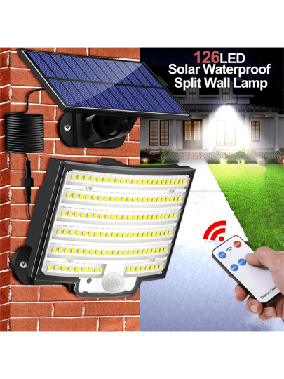 قطعة واحدة من مصباح الحائط الخارجي بالطاقة الشمسية بتقسيم وب- 126 مصباح ليد ، مصباح الحائط الخارجي بالطاقة الشمسية بتفكيك ، مصباح خارجي مقاوم للماء ب- 126 لمبة ليد فائقة السطوع ، سهل التركيب ، بريموت كنترول ، بطارية 1800 ملل أمبير ، عمر بطارية طويل ، مناس