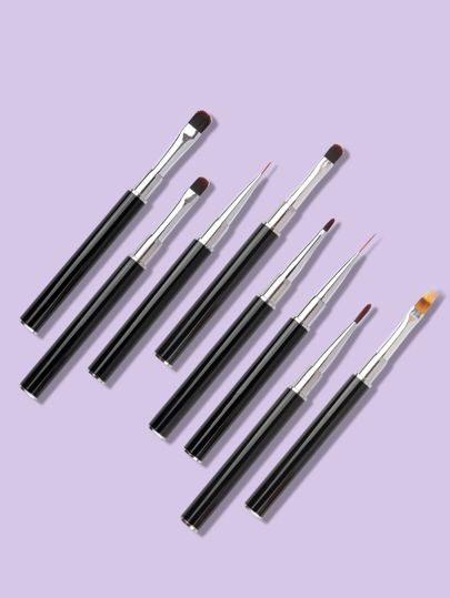 طقم فرش أظافر فنية ، 8 قطع فرش أظافر ذات مقبض معدني أسود ، فرش رسم خطوط ، فرشاة خطاطة وفرشاة ومحرك هندسي للأظافر الأكريليك ، مناسبة للمبتدئين والمحترفين في فن الأظافر