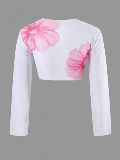 Swim Oasis 4 قطع/مجموعة ملابس صيفية للنساء مزخرفة بشكل زهور ، بدلة السباحة وزي الشاطئ