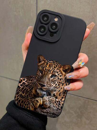 غطاء هاتف TPU ناعم بنمط النمر المخترق مقاوم للسقوط للأجهزة التفاحية، قطعة واحدة