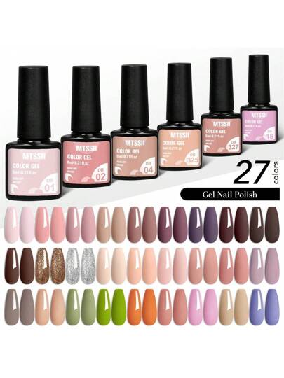 Mtssii مجموعة طلاء أظافر جيل 27 قطعة، طويل الأمد، خالي من الرصاص، نهاية لامعة، وردي أحمر براق شبه دائم للإزالة بالنقع تحت الأشعة فوق البنفسجية، للأظافر الصيفية، تصميم فن الأظافر DIY للديكور ،طقم طلاء الأظافر الهلامي للصالون والاستخدام المنزلي