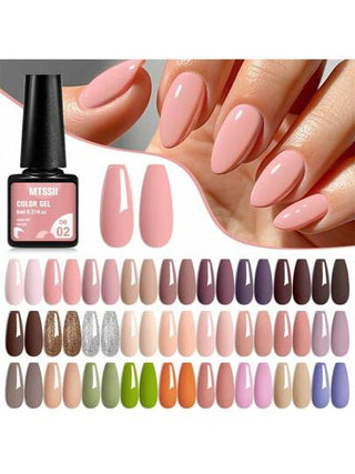 Mtssii مجموعة طلاء أظافر جيل 27 قطعة، طويل الأمد، خالي من الرصاص، نهاية لامعة، وردي أحمر براق شبه دائم للإزالة بالنقع تحت الأشعة فوق البنفسجية، للأظافر الصيفية، تصميم فن الأظافر DIY للديكور ،طقم طلاء الأظافر الهلامي للصالون والاستخدام المنزلي