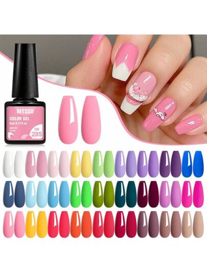 Mtssii 27 قطعة طقم طلاء أظافر جل، طويل الأمد، خالي من الرصاص، تأثير براق، ألوان نيون فلوريسنت وردي ساخن وأحمر نصف دائم يمكن نزعه بالنقع في أشعة الأشعة فوق البنفسجية لأظافر الصيف، تصميمات فن الأظافر DIY للديكور وتلوين الأظافر، طقم مناسب للصالون...