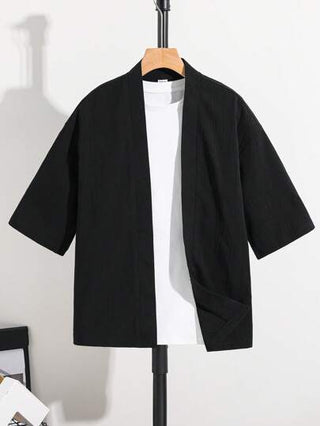 قميص كاجوال مريح وعملي مفتوح الأمام بياقة الكيمونو 7/8 أكمام للأولاد في سن المراهقة