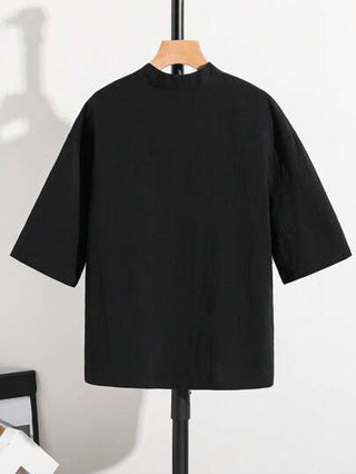 قميص كاجوال مريح وعملي مفتوح الأمام بياقة الكيمونو 7/8 أكمام للأولاد في سن المراهقة