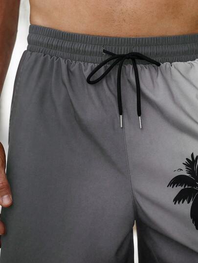 Manfinity VDAYZ بكيني رجالي مع رسم أشجار النخيل مناسب للشاطئ والعطلات، سروال سباحة بحبل رباط