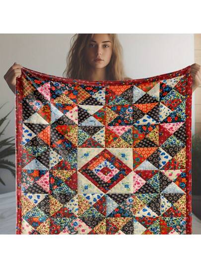 بطانية مريحة ذات طابع قديم، قطعة واحدة بطانية فانيلا مطبوعة بنقش زهور وأشكال هندسية قديمة، بطانية ملونة ذات نقش ماسي مريحة للاستخدام على الأريكة والسرير والسيارة والمكتب والتخييم والسفر في جميع المواسم