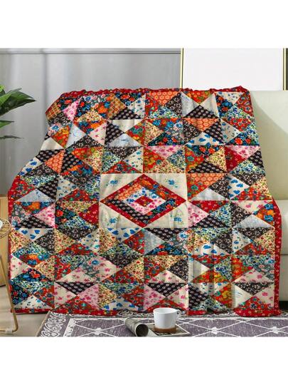 بطانية مريحة ذات طابع قديم، قطعة واحدة بطانية فانيلا مطبوعة بنقش زهور وأشكال هندسية قديمة، بطانية ملونة ذات نقش ماسي مريحة للاستخدام على الأريكة والسرير والسيارة والمكتب والتخييم والسفر في جميع المواسم