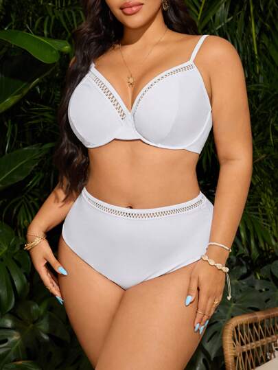 Swim Lushoire مجموعة بكيني تجميعي متقسم بألوان سادة مناسب للنساء ذوات الأحجام الكبيرة للأنشطة البحرية وعلى الشاطئ