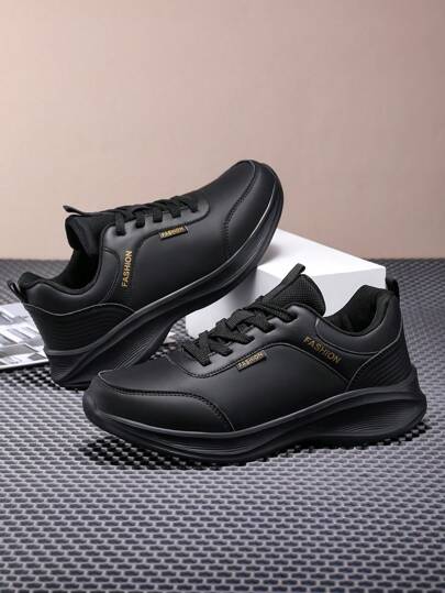 أحذية رياضية للجري والتنفس للرجال، كلاسيكية وأنيقة، أحذية رياضية للجري من قماش الشبك ذات لون أحادي، منخفضة الرقبة، مريحة وليّنة مخففة للصدمات للرياضة والاستخدام اليومي، باللون الأسود