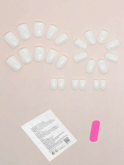 24 قطعة أظافر اللصق المتوسطة الحجم مربعة الشكل موحد اللون كاملة الغطاء أظافر صناعية للنساء والفتيات، 1 ملف أظافر و ورقة لاصق واحدة