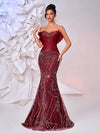 Glamrae فستان سهرة ذيل سمكة فاخر من الساتان المطوي والمرصع بالترتر، مناسب للزفاف والحفلات والعطلات والسهرات الرسمية (ثقيل الوزن)