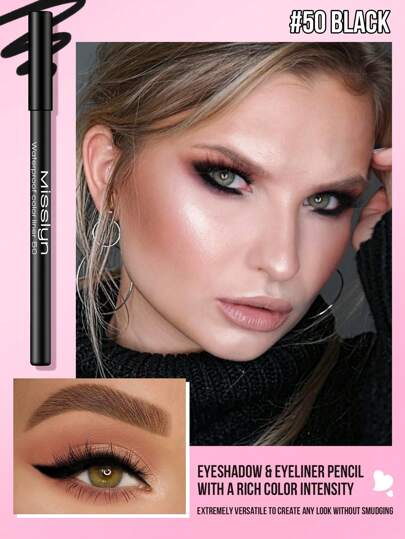 Misslyn مجموعة MISSLYN-2 قلم تحديد عيون مقاوم للماء، قلم تحديد عيون طويل الأمد مقاوم للماء ذو ملمس ناعم وكريمي. ألوان من الماتي إلى اللامع والمتلألئ تنشئ خطوطًا جريئة ومحددة. يمكن تشكيلها باستخدام مبراة، مقاوم للتشظي، مقاوم للماء