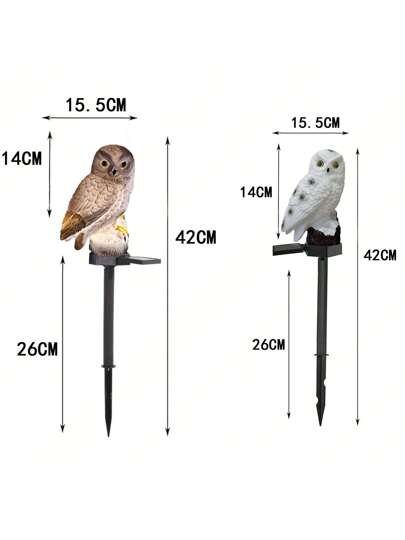 1 قطعة إنارة شمسية بتصميم البومة للحديقة، من البلاستيك ABS بتصميم واقعي للحيوان، للحديقة، الفناء، إنارة حديقة مقاومة للماء