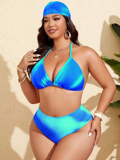 Slaydiva مجموعة بكيني مطبوع بطبعات التعتيق 4 قطع/مجموعة للمرأة بحجم كبير مع تنورة شبكية مجعدة، وأوشحة للشعر، طقم بدلة السباحة للشاطئ وأيام الصيف