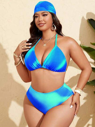 Slaydiva مجموعة بكيني مطبوع بطبعات التعتيق 4 قطع/مجموعة للمرأة بحجم كبير مع تنورة شبكية مجعدة، وأوشحة للشعر، طقم بدلة السباحة للشاطئ وأيام الصيف