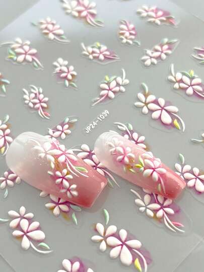 Tiebeauty 1 ورقة ملصق فني لأظافر الزهرة 5D، ملصقات أظافر الزهرة الوردية 3D ثلاثية الأبعاد، ملصقات أظافر فيرية فائقة، ديكور لزخرفة الأظافر للسيدات ذاتية اللصق