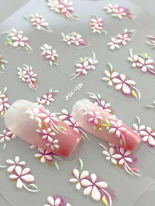 Tiebeauty 1 ورقة ملصق فني لأظافر الزهرة 5D، ملصقات أظافر الزهرة الوردية 3D ثلاثية الأبعاد، ملصقات أظافر فيرية فائقة، ديكور لزخرفة الأظافر للسيدات ذاتية اللصق