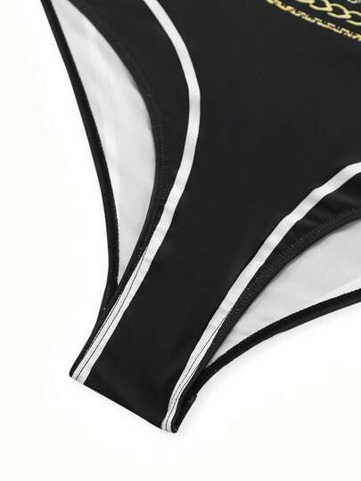 Swim Oasis بلوزة + تنورة بقطعة واحدة من النسيج المحبوك مطرز باللون الأسود مع جيب ديري، بدلة سباحة قطعة واحدة بتصميم بسيط للعطلات (مقاس كبير للسيدات)