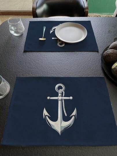 1 قطعة/4 قطع/6 قطع من توضع الطاولة المطبوع عليها عجلة القيادة والسفينة - باللون الأزرق البحري والأبيض مصنوعة من البوليستر قابلة للغسيل في الغسالة، لاستخدام المنزل والمطبخ والحفلات وهدايا أعياد الميلاد والمناسبات، أدوات مائدة حفلة بنمط بحري، توضع...