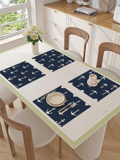 1 قطعة/4 قطع/6 قطع من أطباق الطعام مطبوع عليها عجلة السفينة والمدفع البحري ، باللونين الأزرق البحري والأبيض من البوليستر قابلة للغسل بالغسالة ، أطباق مستطيلة لديكور المنزل والمطبخ والأعياد والحفلات وهدايا عيد الميلاد ، أدوات مائدة للحفلات بطابع بحري...
