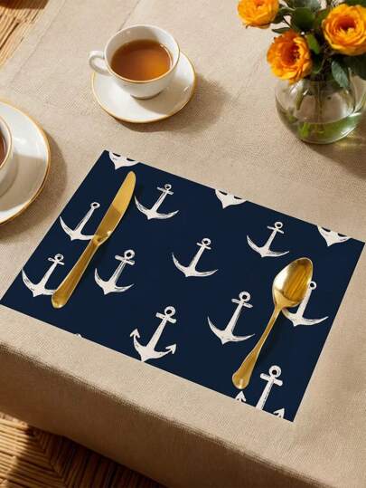 1 قطعة/4 قطع/6 قطع من أطباق الطعام مطبوع عليها عجلة السفينة والمدفع البحري ، باللونين الأزرق البحري والأبيض من البوليستر قابلة للغسل بالغسالة ، أطباق مستطيلة لديكور المنزل والمطبخ والأعياد والحفلات وهدايا عيد الميلاد ، أدوات مائدة للحفلات بطابع بحري...