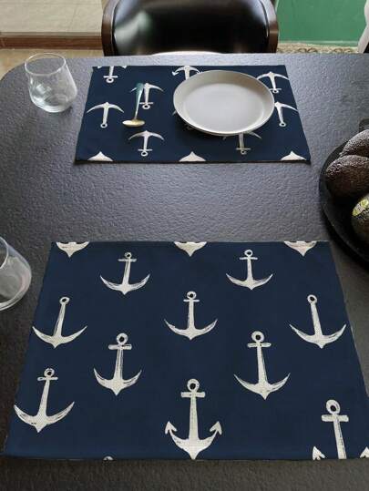 1 قطعة/4 قطع/6 قطع من أطباق الطعام مطبوع عليها عجلة السفينة والمدفع البحري ، باللونين الأزرق البحري والأبيض من البوليستر قابلة للغسل بالغسالة ، أطباق مستطيلة لديكور المنزل والمطبخ والأعياد والحفلات وهدايا عيد الميلاد ، أدوات مائدة للحفلات بطابع بحري...
