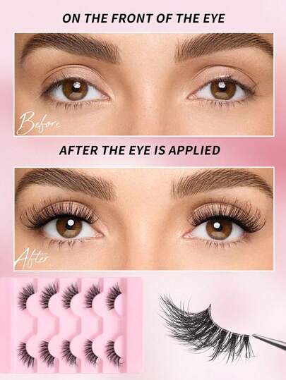 نصف مجموعة رموش-5 أزواج من رموش الثعلب الاصطناعية، رموش عين القطة الطبيعية، طرية وريشية ذات سيقان شفافة قابلة لإعادة الاستخدام، أداة تجميل طبيعية ريشية لتطويل الرموش الاصطناعية