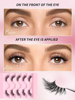 نصف مجموعة رموش-5 أزواج من رموش الثعلب الاصطناعية، رموش عين القطة الطبيعية، طرية وريشية ذات سيقان شفافة قابلة لإعادة الاستخدام، أداة تجميل طبيعية ريشية لتطويل الرموش الاصطناعية